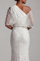 Load image into Gallery viewer, Sparkly White Long Mermaid Beaded Ruched Mother of the Bride Dress