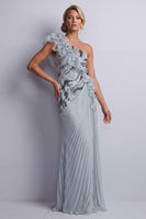 Load image into Gallery viewer, Sheath Sparkly Dusty Blue Beaded Long Mother of the Bride Dress with Ruffles