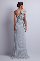 Load image into Gallery viewer, Sheath Sparkly Dusty Blue Beaded Long Mother of the Bride Dress with Ruffles