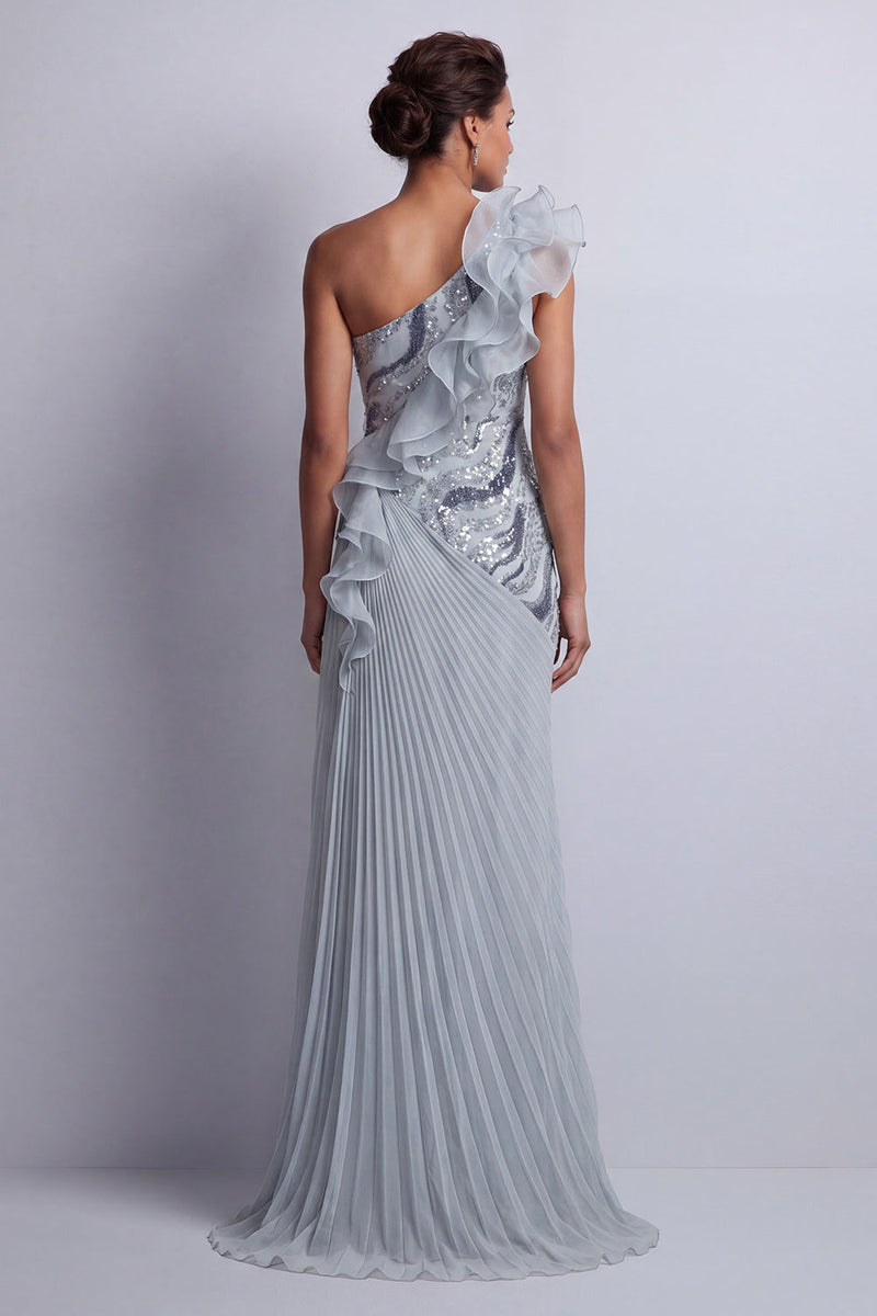 Load image into Gallery viewer, Sheath Sparkly Dusty Blue Beaded Long Mother of the Bride Dress with Ruffles
