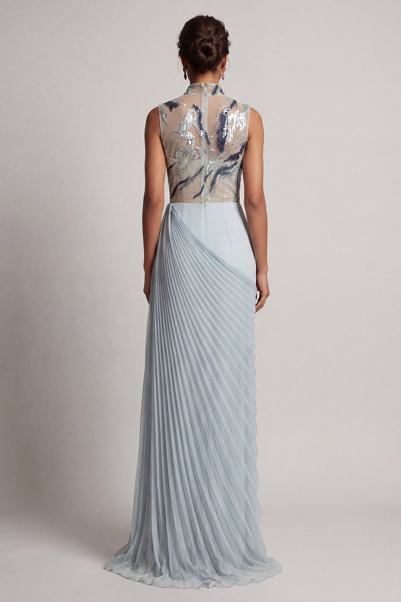 Load image into Gallery viewer, Sparkly Dusty Blue Sheath Beaded Long Mother of the Bride Dress with Pleats