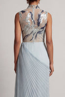 Load image into Gallery viewer, Sparkly Dusty Blue Sheath Beaded Long Mother of the Bride Dress with Pleats