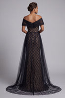 Load image into Gallery viewer, Sparkly Black Mermaid Beaded Long Mother of the Bride Dress with Cape