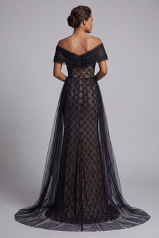 Sparkly Black Mermaid Beaded Long Mother of the Bride Dress with Cape