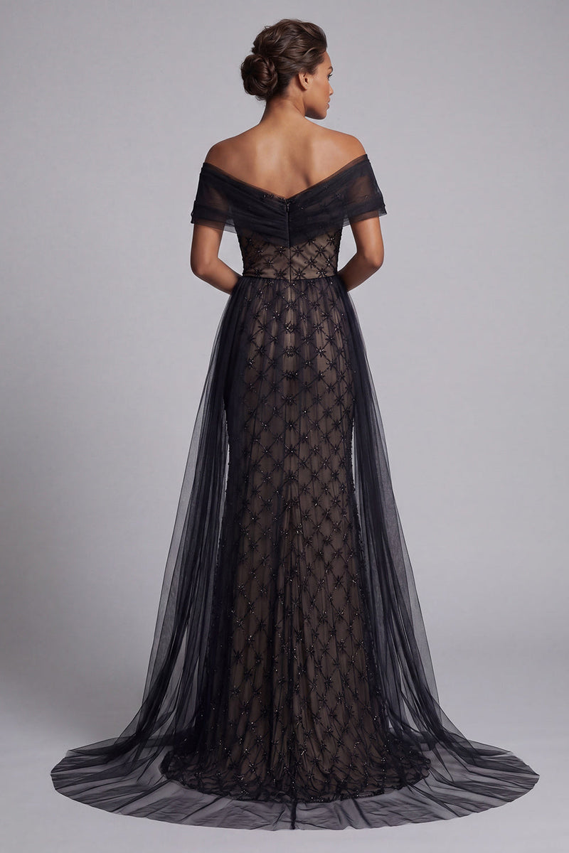 Load image into Gallery viewer, Sparkly Black Mermaid Beaded Long Mother of the Bride Dress with Cape