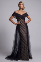 Load image into Gallery viewer, Sparkly Black Mermaid Beaded Long Mother of the Bride Dress with Cape