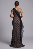 Load image into Gallery viewer, One Shoulder Sparkly Mermaid Black Beaded Long Mother of the Bride Dress with Ruffles