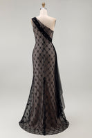 Load image into Gallery viewer, One Shoulder Sparkly Mermaid Black Beaded Long Mother of the Bride Dress with Ruffles
