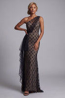 Load image into Gallery viewer, One Shoulder Sparkly Mermaid Black Beaded Long Mother of the Bride Dress with Ruffles