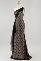 Load image into Gallery viewer, One Shoulder Sparkly Mermaid Black Beaded Long Mother of the Bride Dress with Ruffles