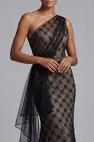 Load image into Gallery viewer, One Shoulder Sparkly Mermaid Black Beaded Long Mother of the Bride Dress with Ruffles