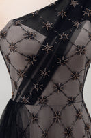 Load image into Gallery viewer, One Shoulder Sparkly Mermaid Black Beaded Long Mother of the Bride Dress with Ruffles
