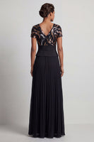 Load image into Gallery viewer, V-Neck Sparkly Beaded Black A Line Long Mother of the Bride Dress with Pleats
