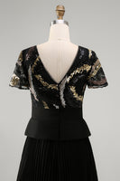 Load image into Gallery viewer, V-Neck Sparkly Beaded Black A Line Long Mother of the Bride Dress with Pleats