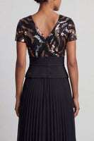 Load image into Gallery viewer, V-Neck Sparkly Beaded Black A Line Long Mother of the Bride Dress with Pleats