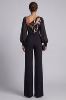 Load image into Gallery viewer, Keyhole Sparkly Sequin Black Mother of the Bride Jumpsuits with Sleeves
