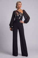 Load image into Gallery viewer, Keyhole Sparkly Sequin Black Mother of the Bride Jumpsuits with Sleeves