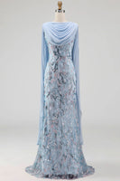 Load image into Gallery viewer, Sparkly Mermaid Sky Blue Long Beaded Mother of the Bride Dress with Cape