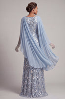 Load image into Gallery viewer, Sparkly Mermaid Sky Blue Long Beaded Mother of the Bride Dress with Cape