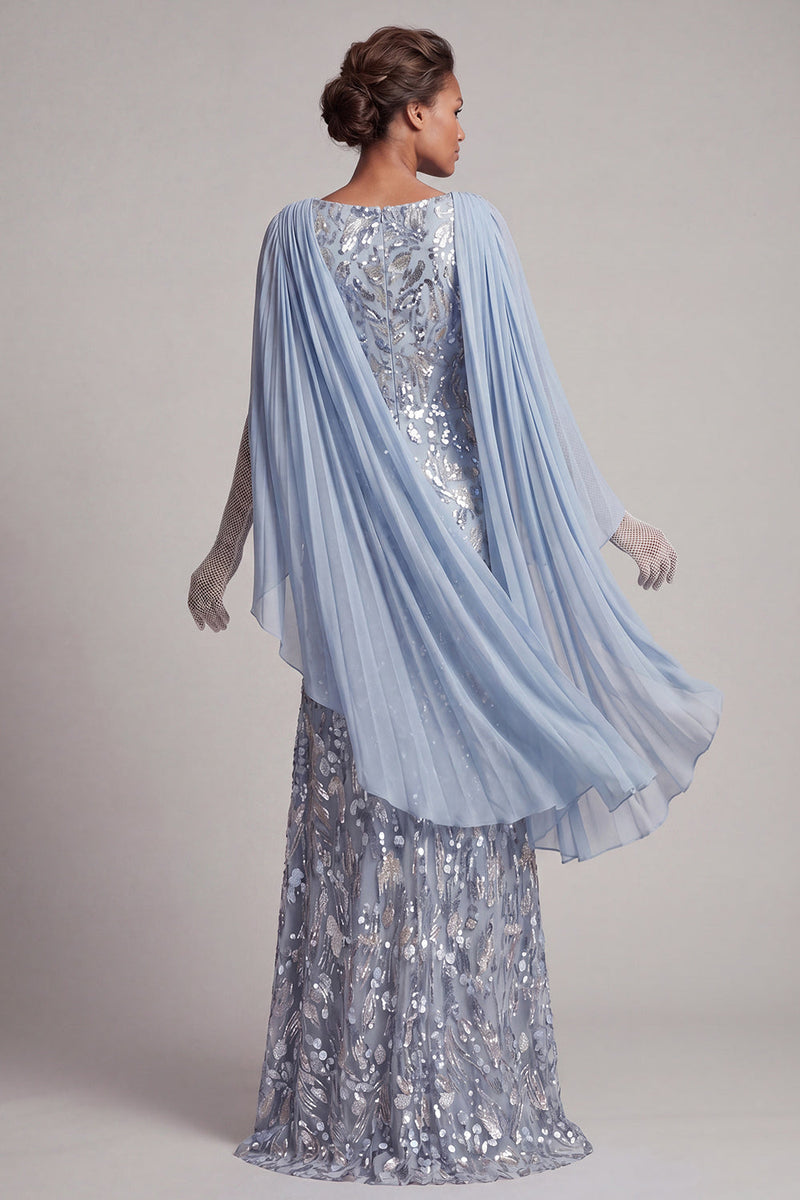 Load image into Gallery viewer, Sparkly Mermaid Sky Blue Long Beaded Mother of the Bride Dress with Cape
