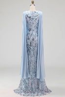 Load image into Gallery viewer, Sparkly Mermaid Sky Blue Long Beaded Mother of the Bride Dress with Cape