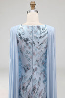 Load image into Gallery viewer, Sparkly Mermaid Sky Blue Long Beaded Mother of the Bride Dress with Cape