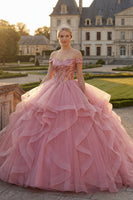 Load image into Gallery viewer, Pink Sequin Princess Long Quinceanera Dress with Ruffles