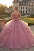 Load image into Gallery viewer, Pink Sequin Princess Long Quinceanera Dress with Ruffles