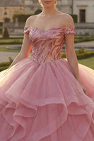 Load image into Gallery viewer, Pink Sequin Princess Long Quinceanera Dress with Ruffles