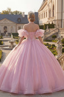 Load image into Gallery viewer, Corset Halter Pink Beaded Princess Long Glitter Quinceanera Dress with Ruffles