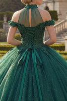 Load image into Gallery viewer, Dark Green High Neck Princess Glitter Floral Long Quinceanera Dress