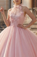 Load image into Gallery viewer, Blush High Neck Floral Long Ruched Princess Quinceanera Dress