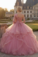 Load image into Gallery viewer, Princess Sequin Pink Sparkly Long Quinceanera Dress with Ruffles