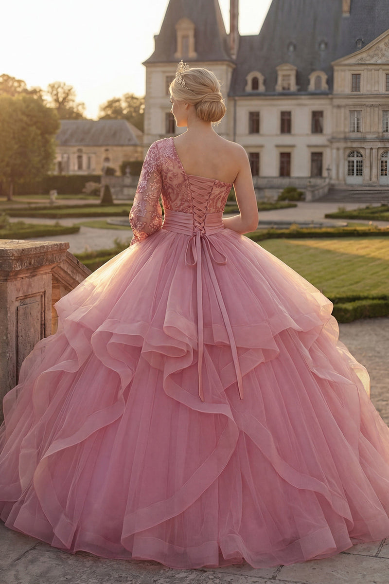 Load image into Gallery viewer, Princess Sequin Pink Sparkly Long Quinceanera Dress with Ruffles