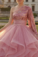 Load image into Gallery viewer, Princess Sequin Pink Sparkly Long Quinceanera Dress with Ruffles