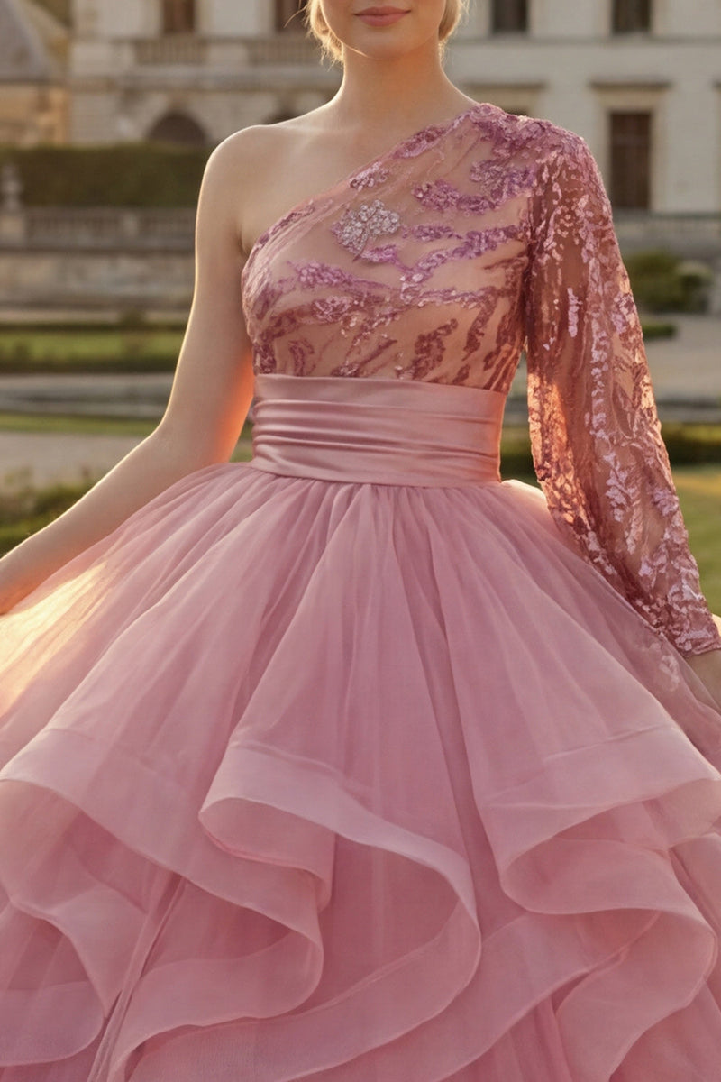 Load image into Gallery viewer, Princess Sequin Pink Sparkly Long Quinceanera Dress with Ruffles