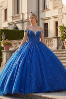 Load image into Gallery viewer, Sparkly Royal Blue Princess Beaded Long Quinceanera Dress with Fringes