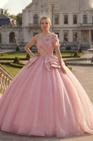 Load image into Gallery viewer, Pink Floral Princess One Shoulder Long Quinceanera Dress with Ruffles