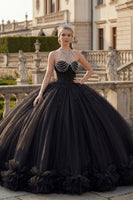 Load image into Gallery viewer, Halter Backless Princess Black Sparkly Long Quinceanera Dress with Beading