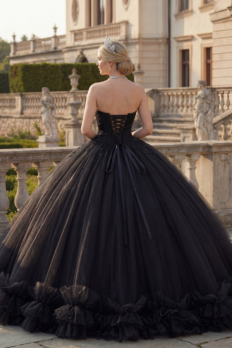 Load image into Gallery viewer, Halter Backless Princess Black Sparkly Long Quinceanera Dress with Beading