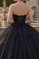 Load image into Gallery viewer, Halter Backless Princess Black Sparkly Long Quinceanera Dress with Beading