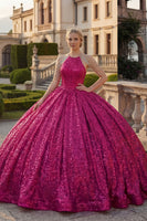 Load image into Gallery viewer, Sparkly Sequin Fuchsia Long Princess Quinceanera Dress with Beading