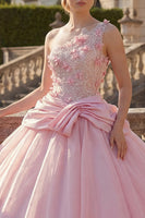 Load image into Gallery viewer, Ruched Pink Floral Princess One Shoulder Long Quinceanera Dress with Beading