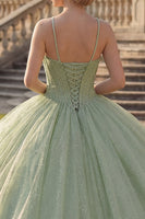 Load image into Gallery viewer, Corset Glitter Mint Green Princess Long Halter Quinceanera Dress with Beading