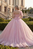 Load image into Gallery viewer, Ruffled Pink Princess Long Glitter Quinceanera Dress with Lace
