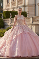Load image into Gallery viewer, One Shoulder Princess Sparkly Pink Beaded Long Quinceanera Dress with Ruffles