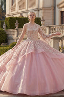 Load image into Gallery viewer, One Shoulder Princess Sparkly Pink Beaded Long Quinceanera Dress with Ruffles