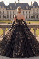 Load image into Gallery viewer, Sequin One Shoulder Black Princess Beaded Long Quinceanera Dress
