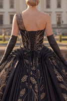Load image into Gallery viewer, Sequin One Shoulder Black Princess Beaded Long Quinceanera Dress