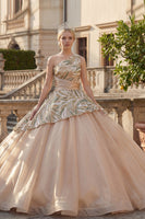 Load image into Gallery viewer, Sparkly Champagne Ruched Sequin One Shoulder Princess Long Quinceanera Dress